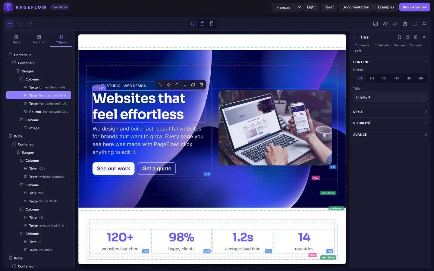Dark theme and the layers panel, with the interface in French