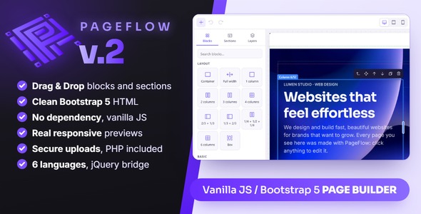 PageFlow 2 — Drag and drop page builder for Bootstrap 5